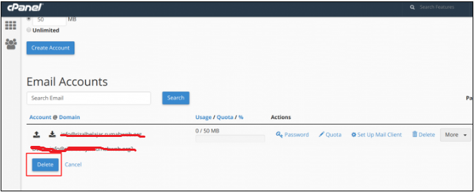 Cara Menghapus email account melalui cpanel