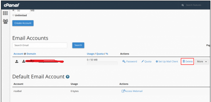Cara Menghapus email account melalui cpanel